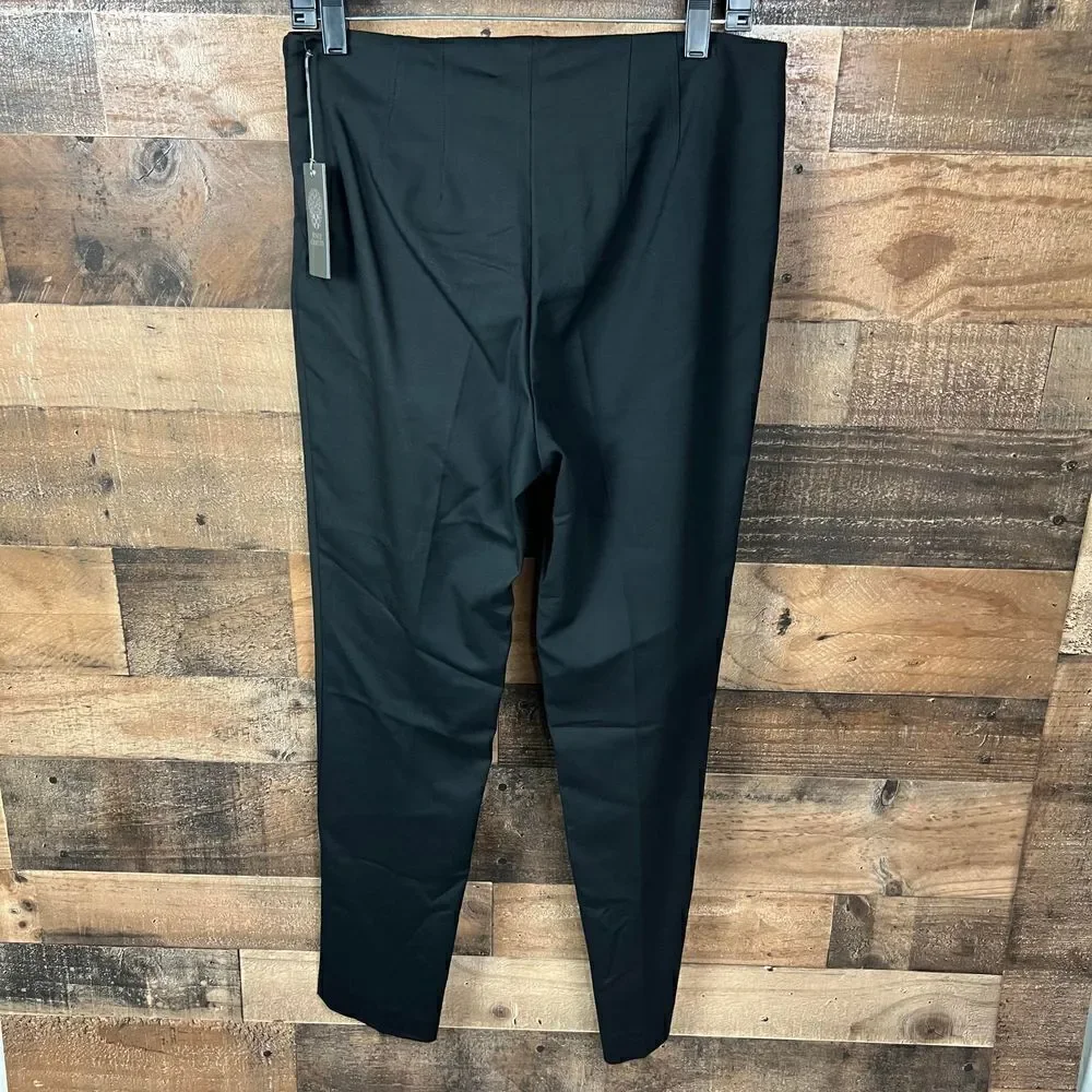 Vince Camuto Trouser Pants Satiny Black Side Zipper Ankle Slits Stretch Women 8